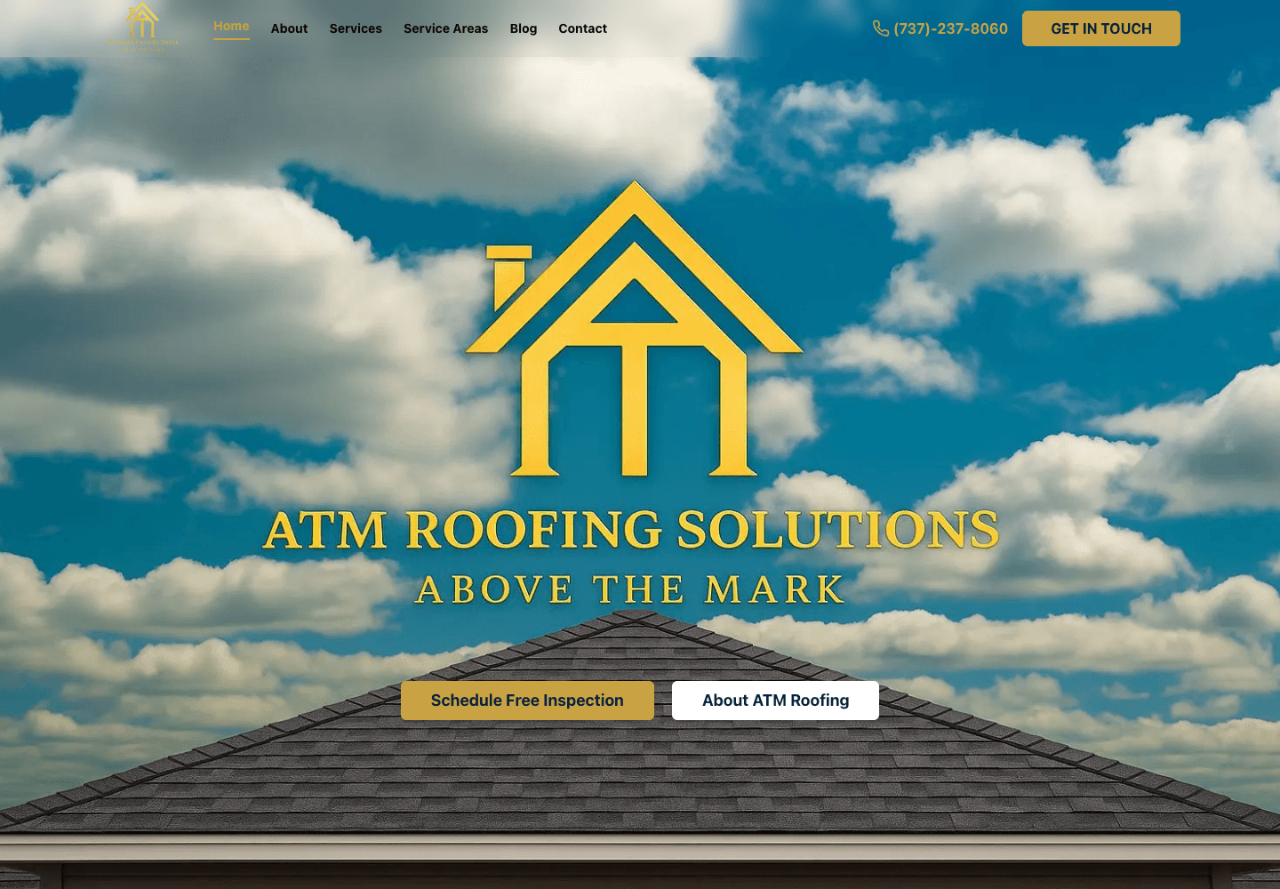ATM Roofing Solutions live website at desktop width