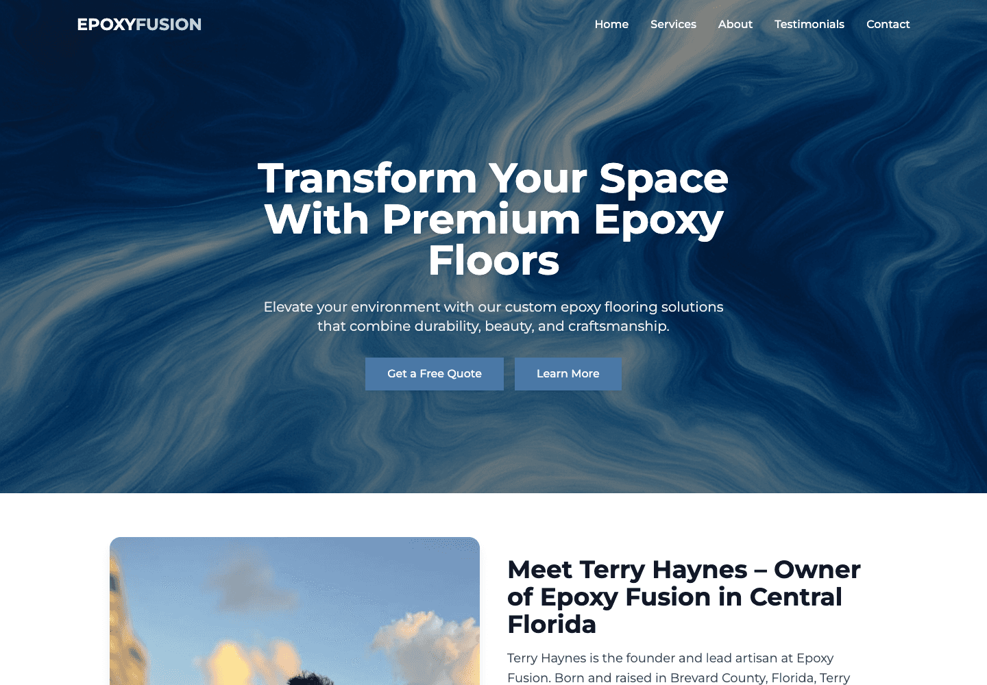 Epoxy Fusion live website at desktop width