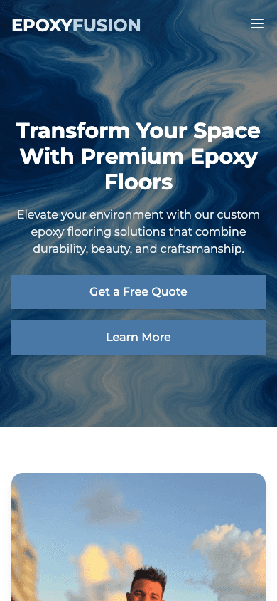 Epoxy Fusion live website at mobile width